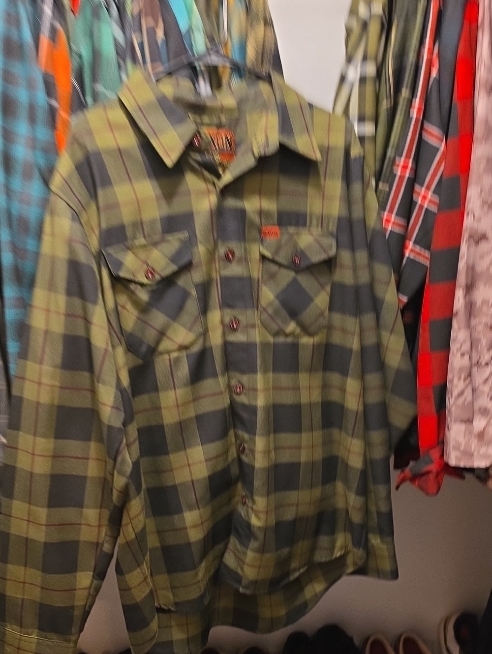 Dixxon 12 Gauge Men's Olive Green Plaid Button-Up Shirt